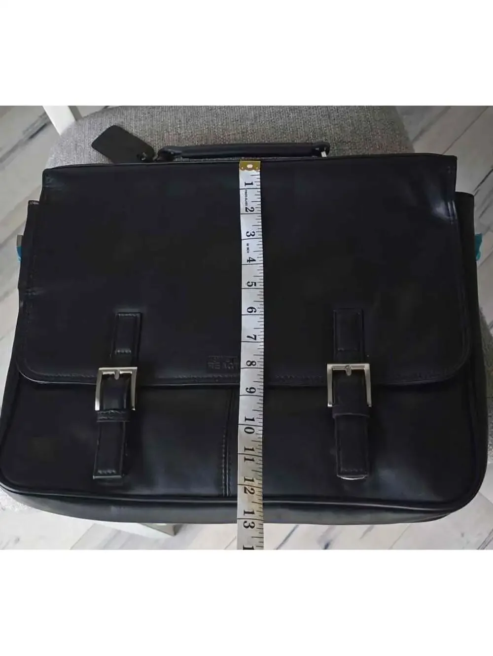 NWT Kenneth Cole Reaction Black Leather Briefcase with Adjustable Shoulder Strap
